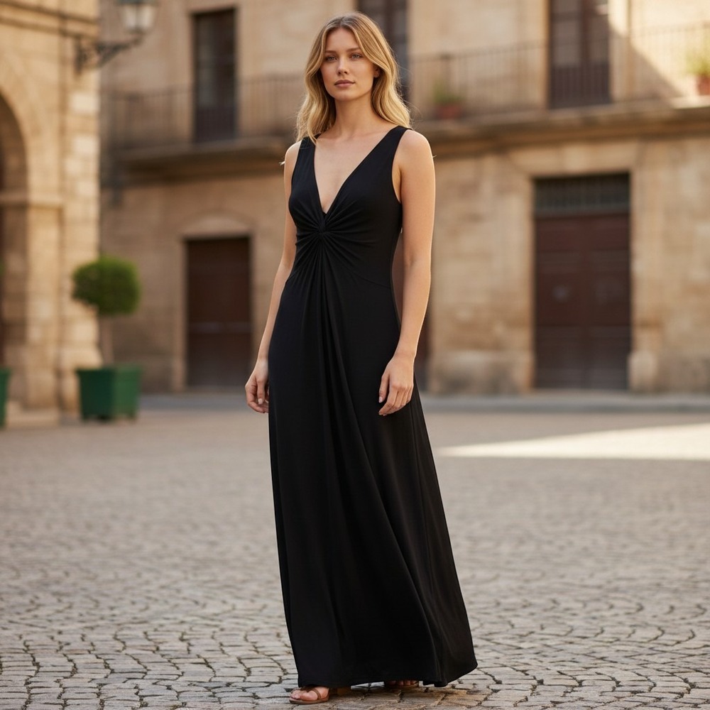 Velvet by Graham & Spencer Black Twist Front V-Neck Sleeveless Maxi Dress XS